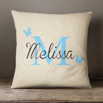 Personalised Cream Chenille Cushion - Butterfly Initial
